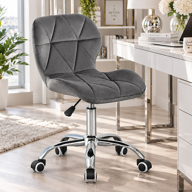 Scaun de birou, stil scandinav, tapiterie din catifea, baza cromata, inaltime reglabila 72-84 cm, gri