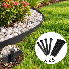 Cuie pentru fixare separator gazon, lungime 20 cm, plastic negru, set 25 bucati