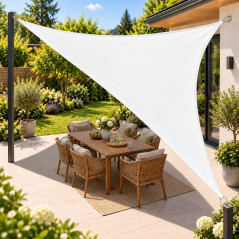 Copertina parasolar triunghiulara 3x3x3 m, impermeabila, protectie UV 90%, 180 g/mp, cu franghii de prindere, alb
