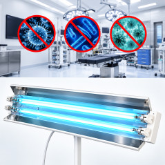 Lampa bactericida UVC portabila 2x30W, orientabila 360 grade, stativ mobil reglabil 115-200 cm, reflector, tuburi Osram