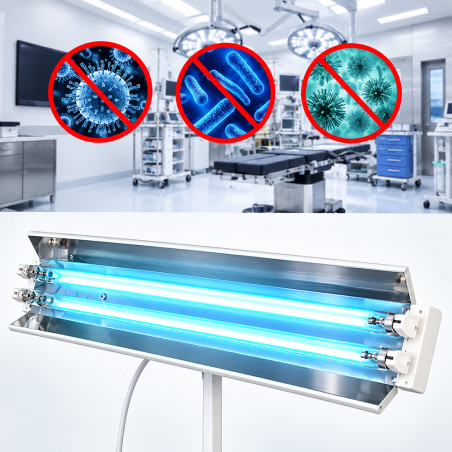 Lampa bactericida UVC portabila 2x30W, orientabila 360 grade, stativ mobil reglabil 115-200 cm, reflector, tuburi Osram