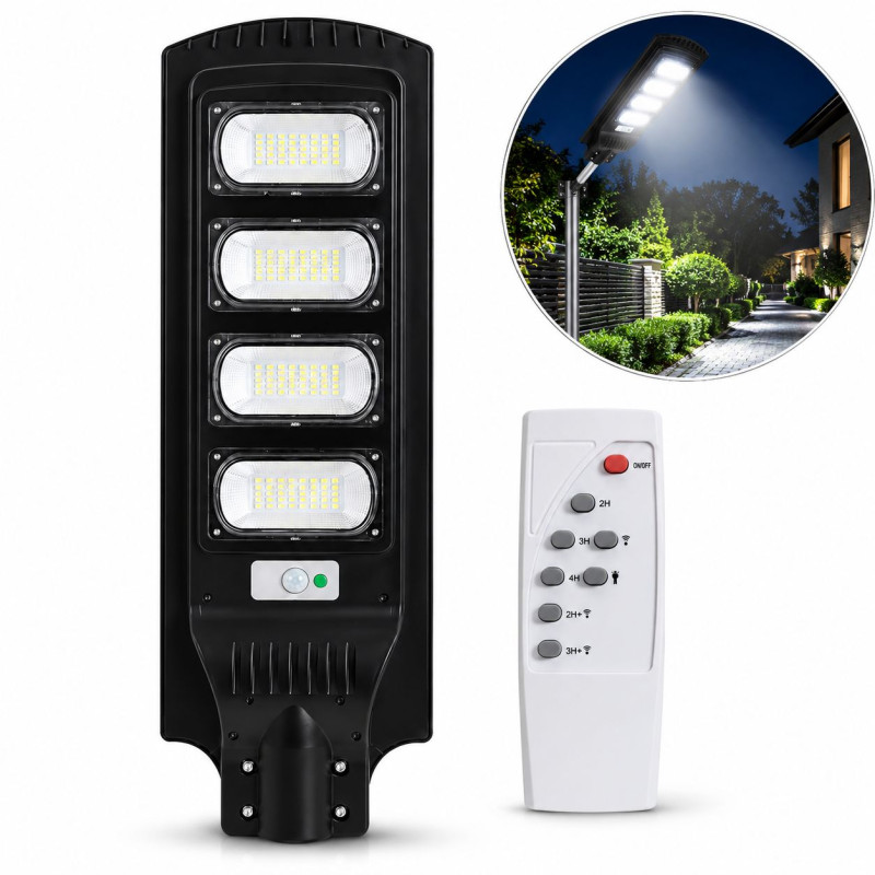 Lampa solara stradala 100W, senzor miscare, lumina alb rece 6500K, 3 moduri iluminare, telecomanda, aluminiu