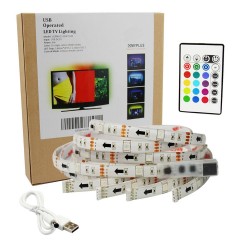 Kit banda LED pentru iluminare TV, alimentare USB, cu telecomanda, lungime 2 m