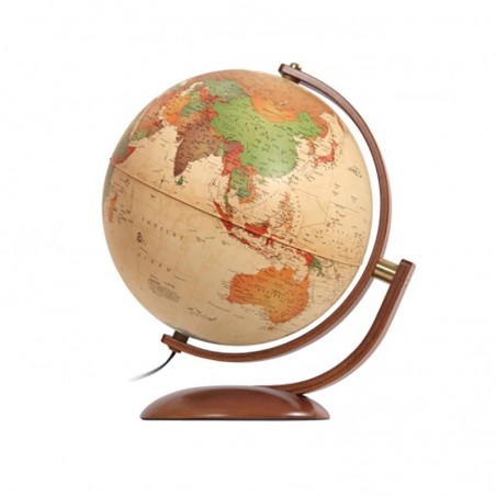 Glob geografic politic Optimus, iluminat, 30 cm, rotire 2 planuri, lemn cires