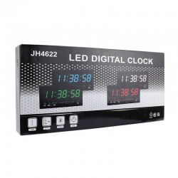 Ceas digital perete, afisaj LED, ora 12/24, calendar, temperatura, negru