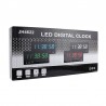 Ceas digital perete, afisaj LED, ora 12/24, calendar, temperatura, negru