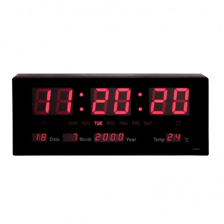 Ceas digital de perete, afisaj LED rosu, calendar, temperatura, 36x15 cm