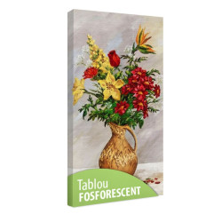 Tablou fosforescent Flori galbene si rosii in ulcior
