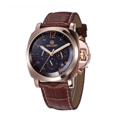 Ceas barbatesc auriu, casual, calendar, curea piele, maro, Megir 3006