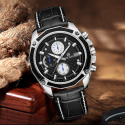 Ceas barbatesc casual clasic, Quartz, 4.2 cm, curea piele, rotund, Megir 2015