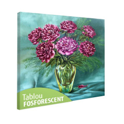 Tablou fosforescent Bujori in vaza de sticla