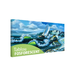 Tablou fosforescent Barca printre stanci 