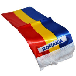 Fular tricolor sintetic, 15x150 cm, cu franjuri