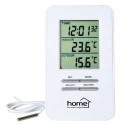Termometru interior/exterior, ceas si alarma, cu fir, perete sau birou, Home