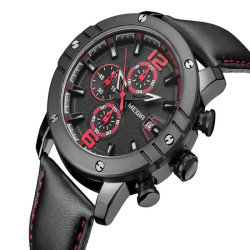 Ceas barbatesc Quartz, 1.88 inch, cadran multifunctional, piele, Megir