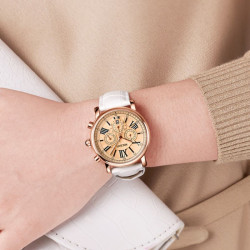 Ceas de Dama, quartz, cronograf, casual,  piele, alb,  Megir