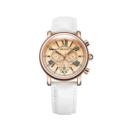 Ceas de Dama, quartz, cronograf, casual,  piele, alb,  Megir
