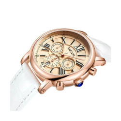 Ceas de Dama, quartz, cronograf, casual,  piele, alb,  Megir