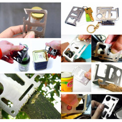 Card multifunctional de supravietuire, 11 instrumente, otel inoxidabil