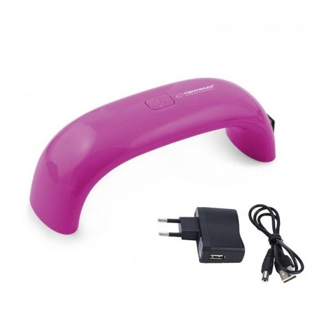 Mini lampa LED UV 9W, alimentare USB, timer 30-60 secunde, roz, Esperanza