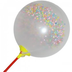 Set 5 baloane party, transparente cu bilute colorate si suport cu rozeta
