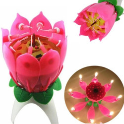 Lumanare muzicala Happy Birthday, forma floare cu 8 lumanari