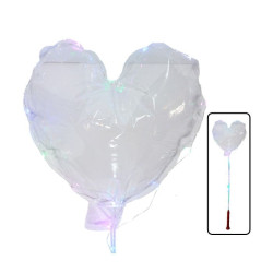 Balon cu LED multicolor, diametru 40 cm, forma inimioara, suport tip bat