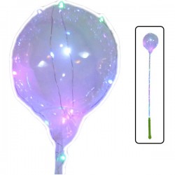 Balon LED multicolor, forma rotunda, diametru 45cm, suport verde