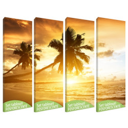 Set tablou canvas fosforescent, Tropical Island, 4 piese 20x60 cm
