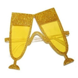 Ochelari party Pahare de sampanie cu glitter, lentila galbena