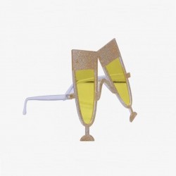 Ochelari party forma pahare de sampanie cu glitter, lentila galbena
