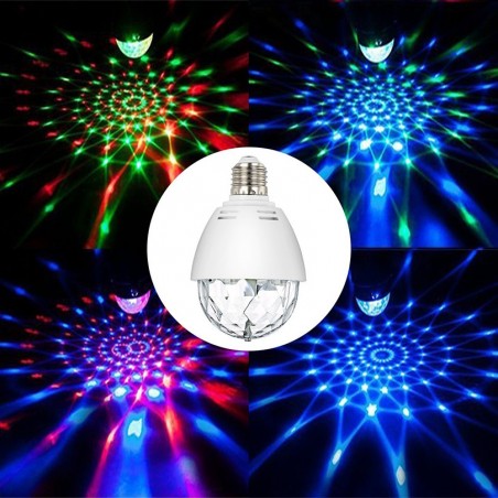 Bec proiector disco LED 3W, E27, rotativ, RGB, senzor sunet, telecomanda