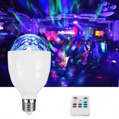 Bec proiector disco LED 3W, E27, rotativ, RGB, senzor sunet, telecomanda