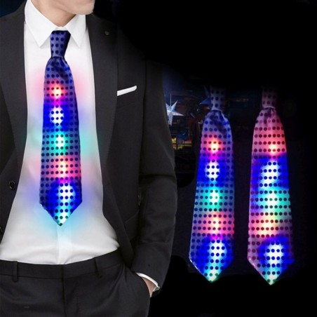 Cravata luminoasa LED RGB cu paiete, textil, 3 moduri iluminare, 33 cm