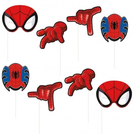 Propsuri foto Spiderman pentru petreceri copii, 8 piese, suport tip bat