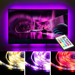 Kit banda LED pentru iluminare TV, alimentare USB, cu telecomanda, lungime 2 m
