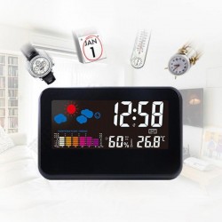 Ceas digital LED cu senzor sunet, afisare temperatura umiditate, alarma, display 5.19 inch