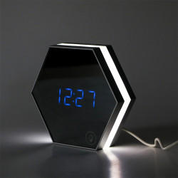 Ceas digital LED cu oglinda, USB, lumina veghe, data, termometru, 15 cm