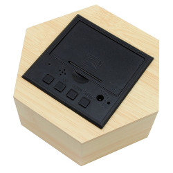 Ceas digital birou, LED rosu, senzor sunet, USB, calendar, termometru, lemn