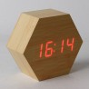 Ceas digital birou, LED rosu, senzor sunet, USB, calendar, termometru, lemn