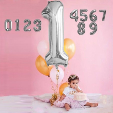 Balon folie cifra, model gigant, culoare argintiu, inaltime 74 cm