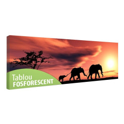 Tablou fosforescent Familie de elefanti, canvas profesional, 60x20 cm