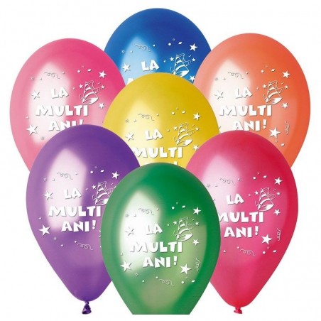 Baloane colorate inscriptionate La multi ani, 30 cm, latex, set 100 bucati