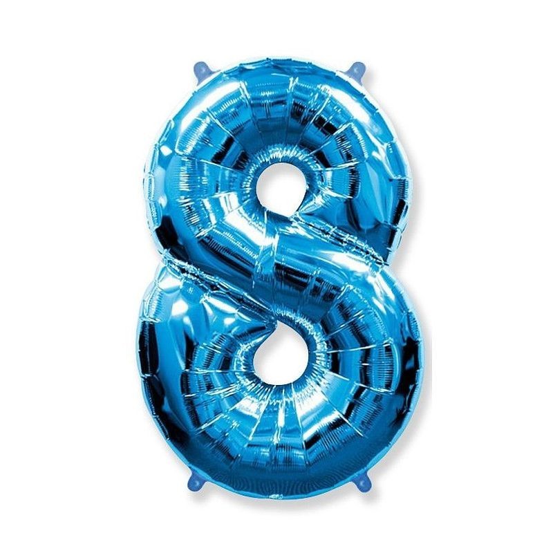 Balon folie cifra mare, albastru metalizat, 35 cm, pentru aniversari