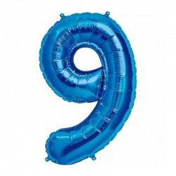 Balon folie cifra mare, albastru metalizat, 35 cm, pentru aniversari
