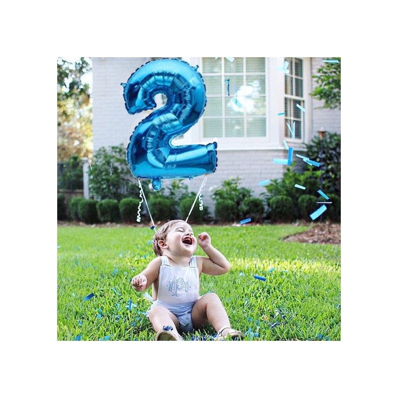 Balon folie cifra mare, albastru metalizat, 35 cm, pentru aniversari