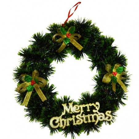 Coronita decorativa Merry Christmas, model ramuri si fundite aurii, 24 cm