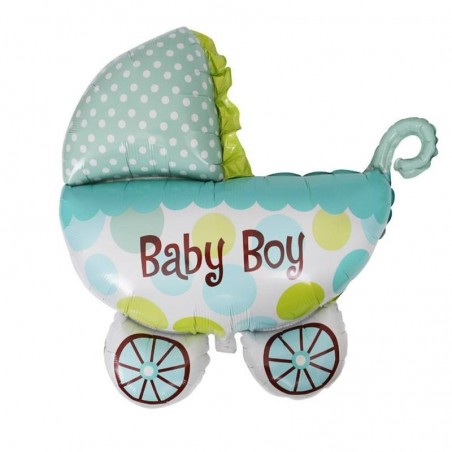 Balon carucior Baby Boy, dimensiuni 107x76 cm, albastru, aer sau heliu