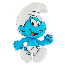 Balon figurina Strumf, dimensiune 60x40 cm, din folie, umplere aer sau heliu