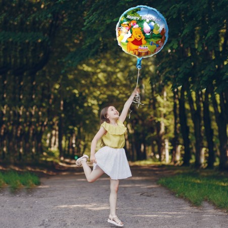 Balon Winnie Happy Birthday, folie, 45x45 cm, umflare aer sau heliu